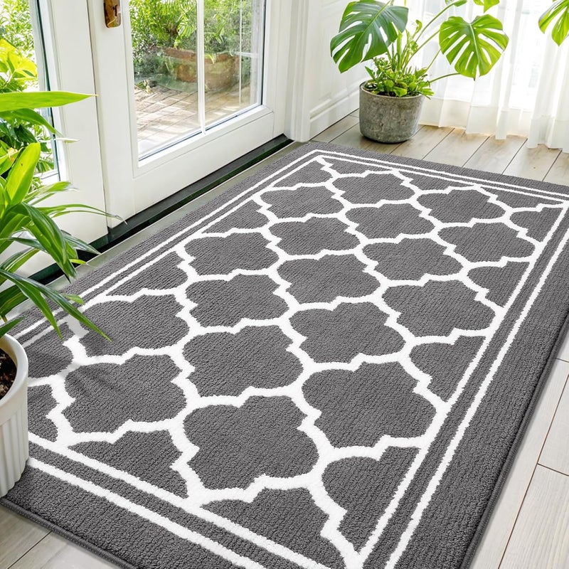 Buganda Large Indoor Door Mat, Dirt-Resistant and Absorbent Doormat, Washable, Low Profile Floor Mats for Inside Entryway, Front, and Back Door Entrance (59x35 Inches, Grey) - Image 1